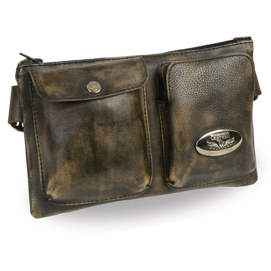 Women's Distress Brown Leather Belt Bag 8in 5.5in 3in