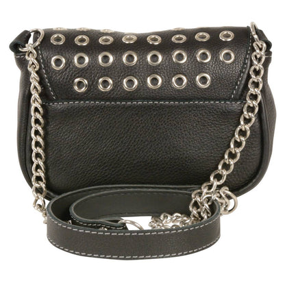 Ladies Black Leather Chain Strap Shoulder Bag