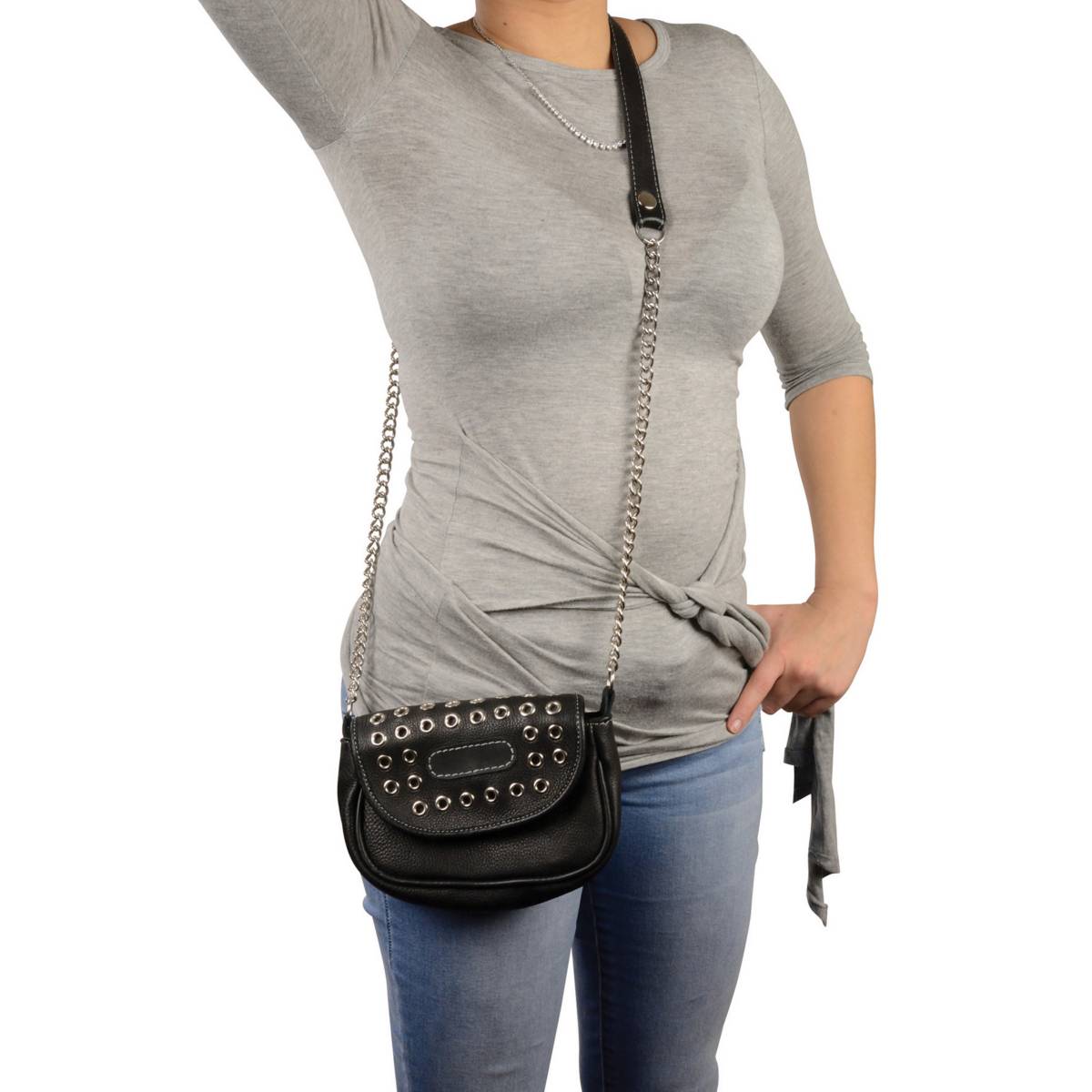 Ladies Black Leather Chain Strap Shoulder Bag