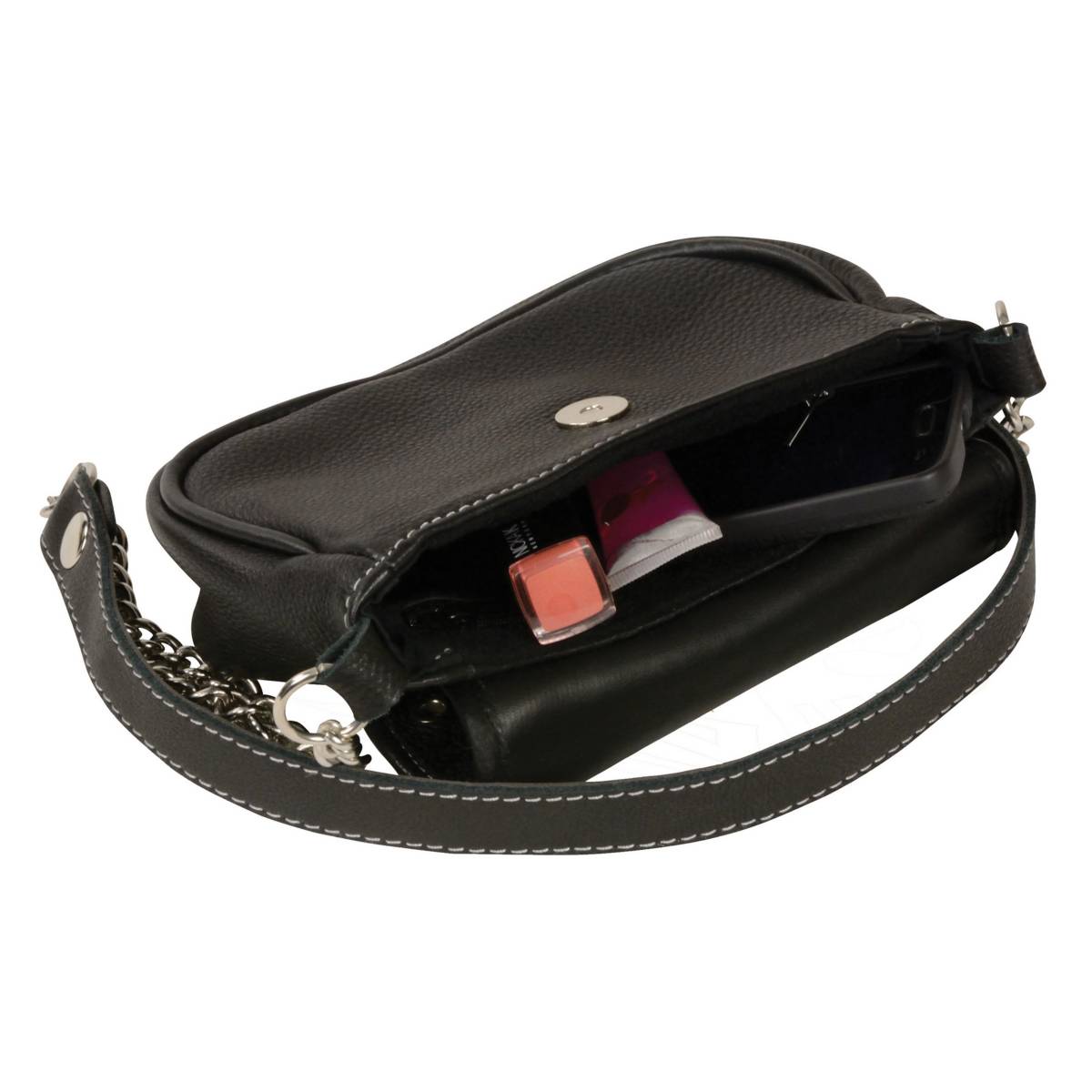 Ladies Black Leather Chain Strap Shoulder Bag