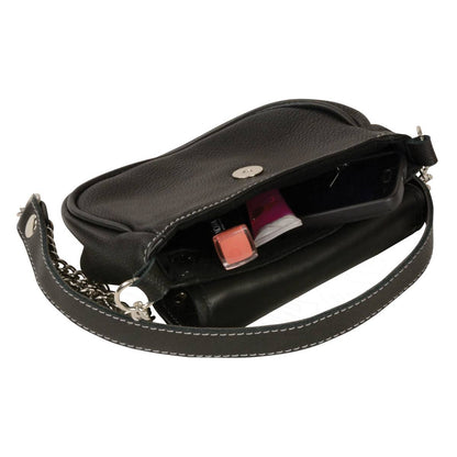 Ladies Black Leather Chain Strap Shoulder Bag