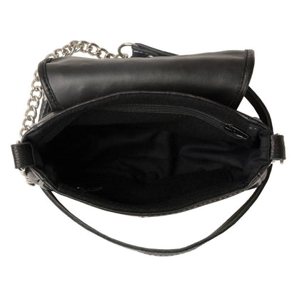 Ladies Black Leather Chain Strap Shoulder Bag