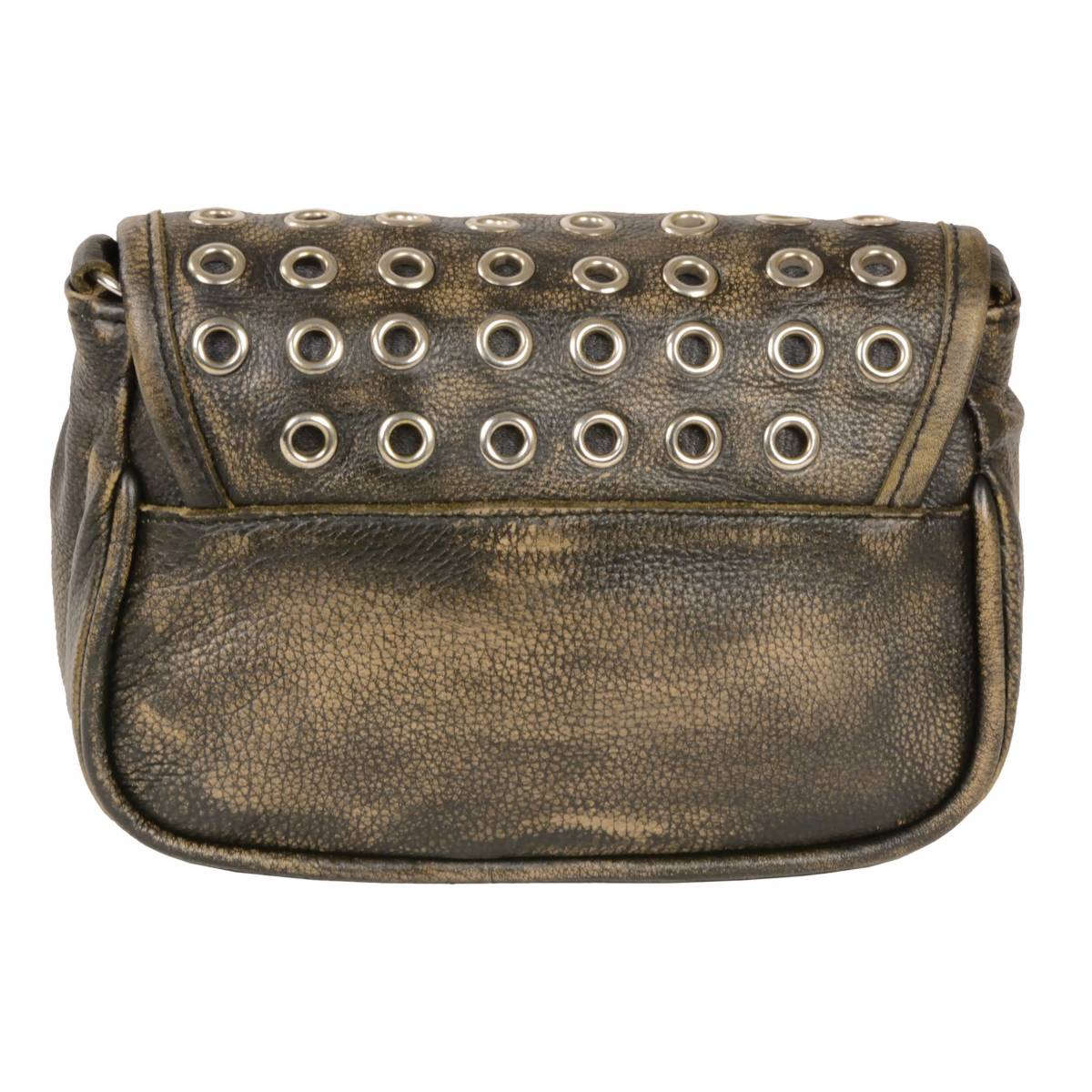 Ladies Distress Brown Leather Chain Strap Shoulder Bag 8in
