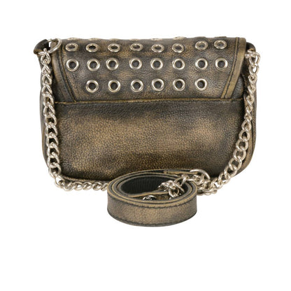 Ladies Distress Brown Leather Chain Strap Shoulder Bag 8in