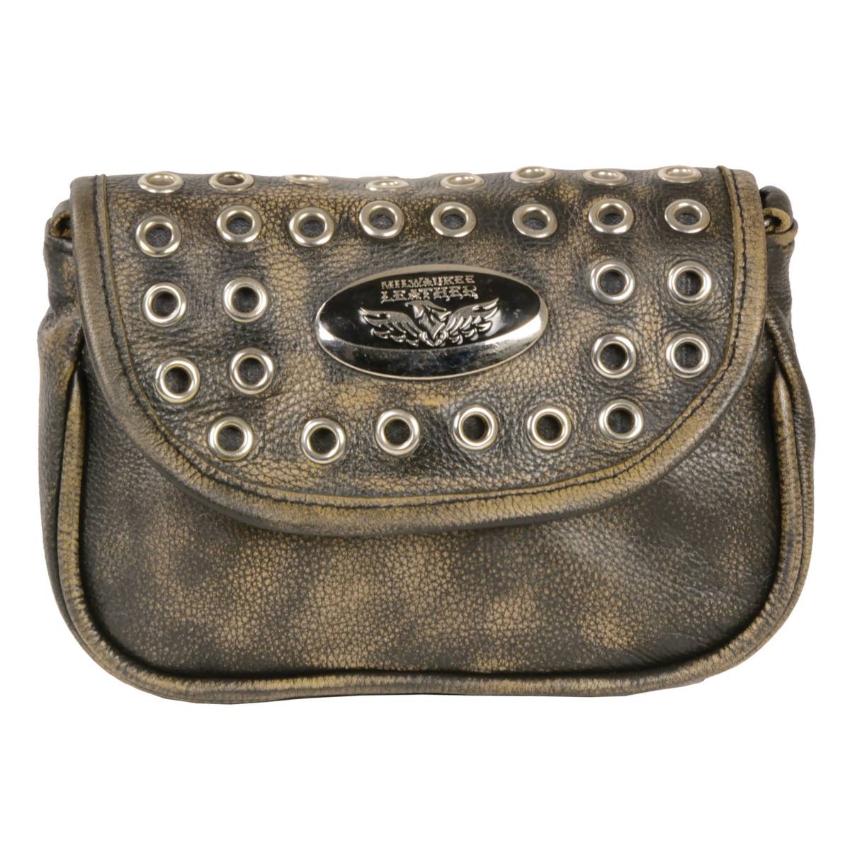 Ladies Distress Brown Leather Chain Strap Shoulder Bag 8in