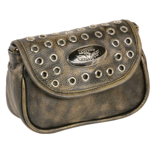 Ladies Distress Brown Leather Chain Strap Shoulder Bag 8in