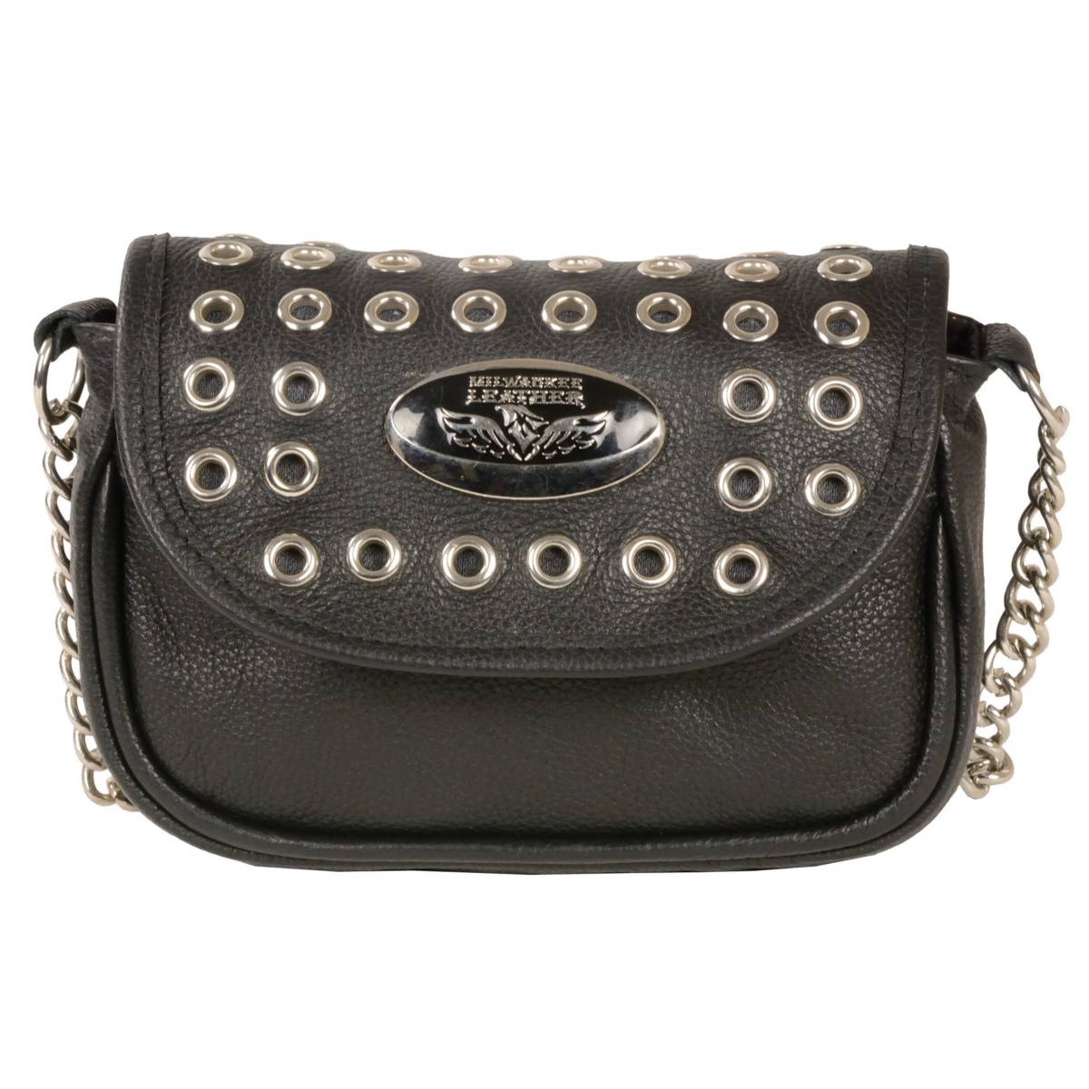 Ladies Black Leather Chain Strap Shoulder Bag