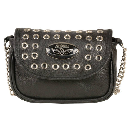 Ladies Black Leather Chain Strap Shoulder Bag