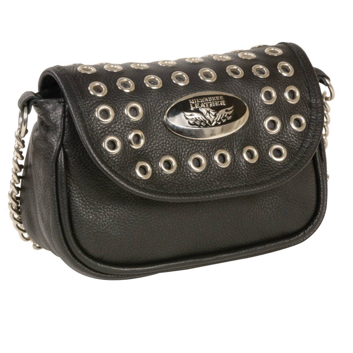 Ladies Black Leather Chain Strap Shoulder Bag