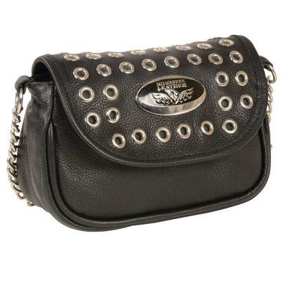 Ladies Black Leather Chain Strap Shoulder Bag