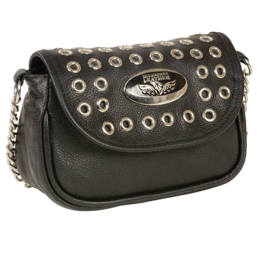 Ladies Black Leather Chain Strap Shoulder Bag