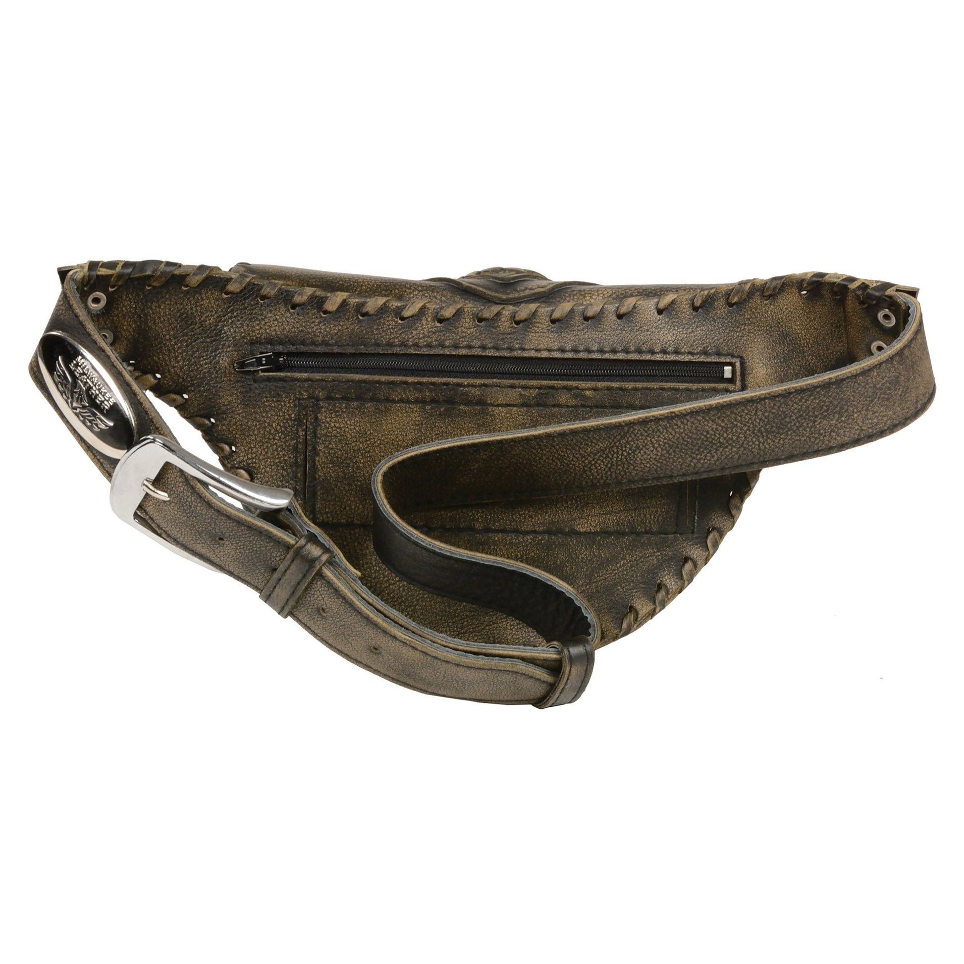 Distress Brown Leather Braided Hip Belt Bag Women's MP8835