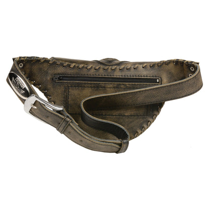 Distress Brown Leather Braided Hip Belt Bag Women's MP8835