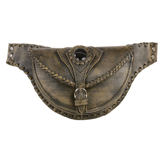 Distress Brown Leather Braided Hip Belt Bag Women's MP8835