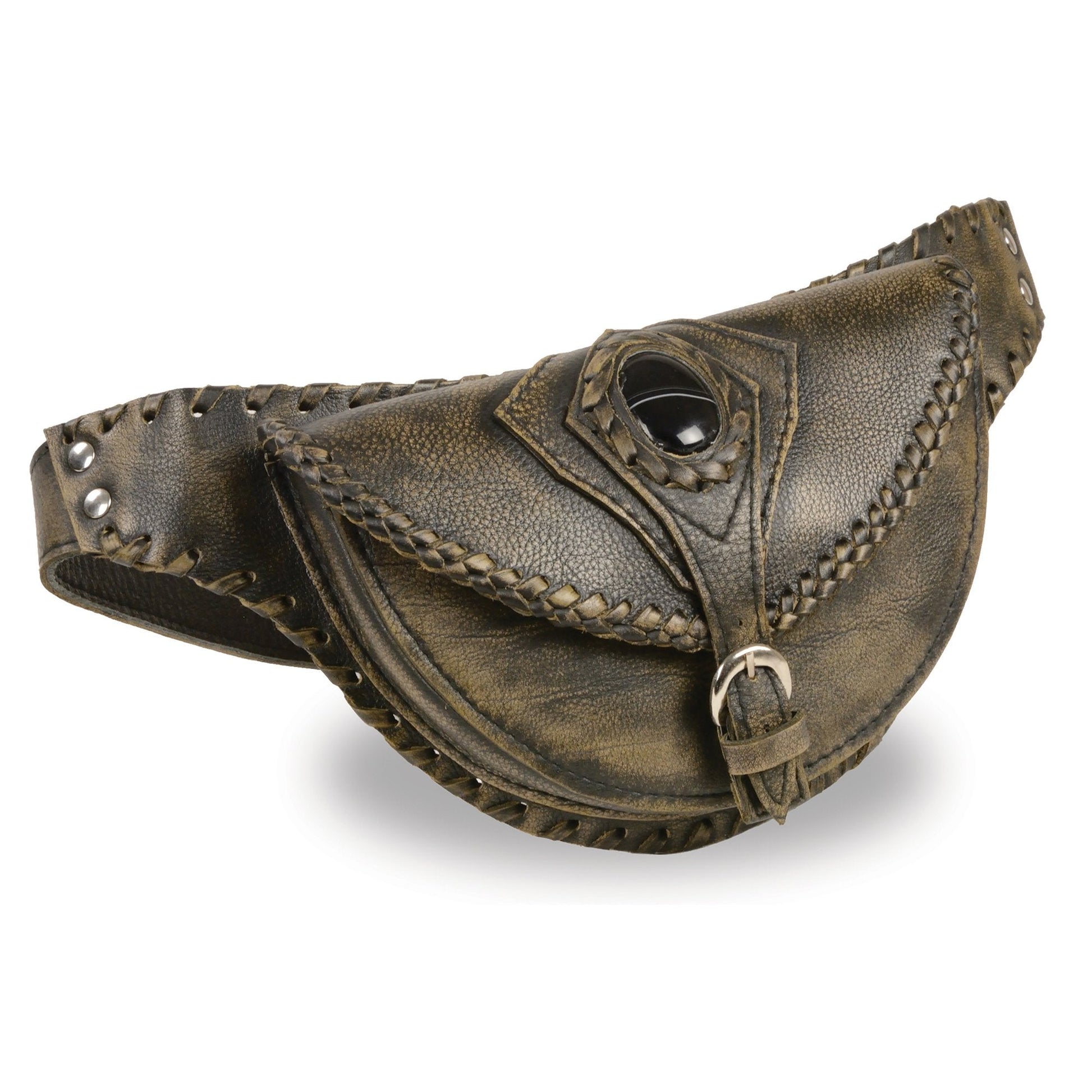 Distress Brown Leather Braided Hip Belt Bag Women's MP8835