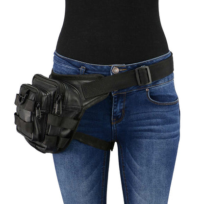 Women's Black Leather Conceal and Carry Thigh Bag with Waist Belt