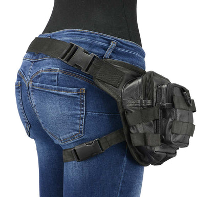 Women's Black Leather Conceal and Carry Thigh Bag with Waist Belt