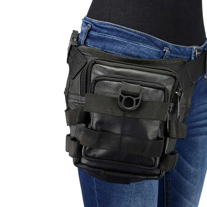 Women's Black Leather Conceal and Carry Thigh Bag with Waist Belt