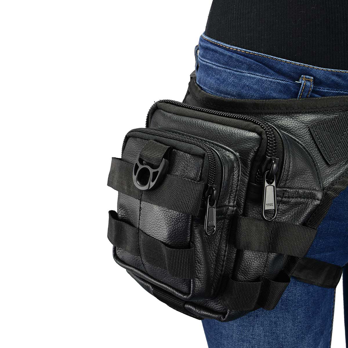 Women's Black Leather Conceal and Carry Thigh Bag with Waist Belt