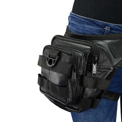 Women's Black Leather Conceal and Carry Thigh Bag with Waist Belt