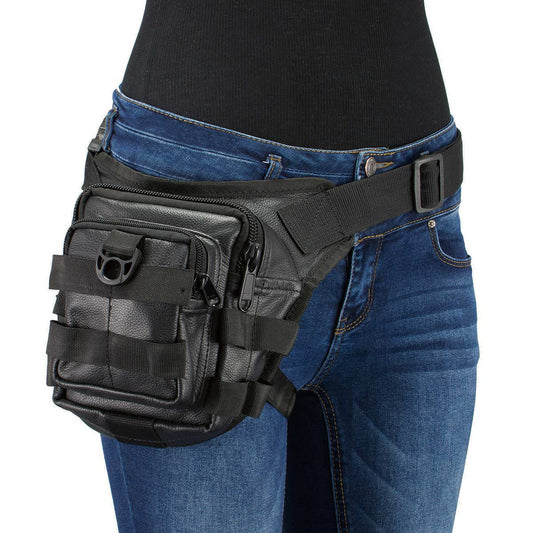 Women's Black Leather Conceal and Carry Thigh Bag with Waist Belt