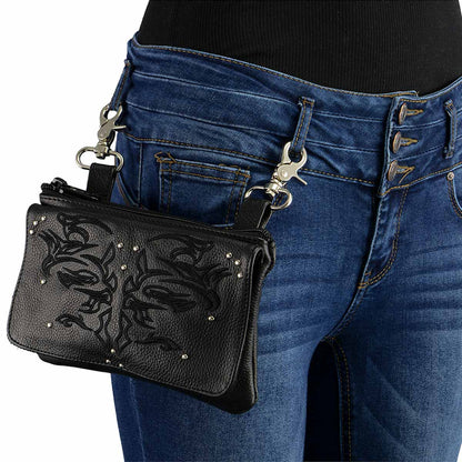 Women's Black Leather Multi Pocket Belt Bag