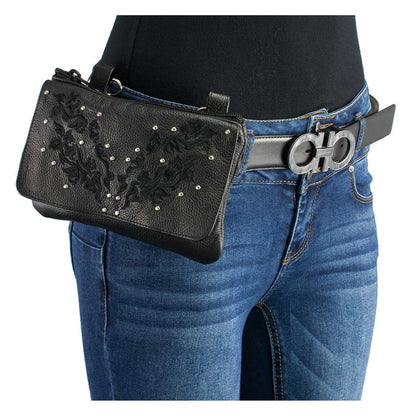 Women's Black Leather Multi Pocket Belt Bag