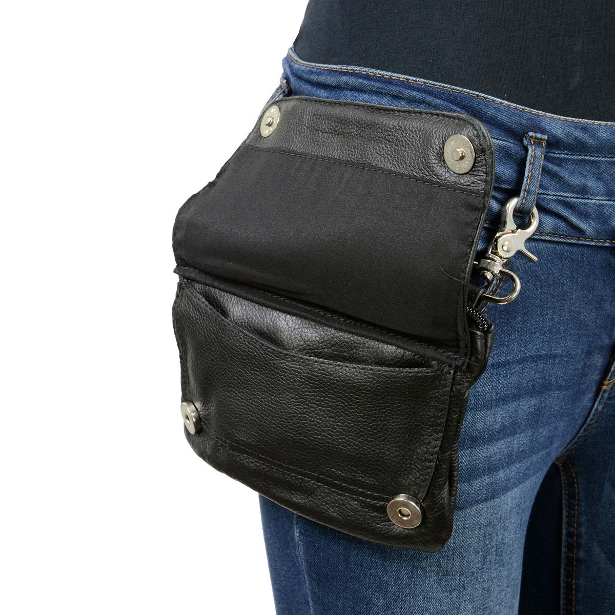 Women's Black Leather Studded Hip Belt Bag