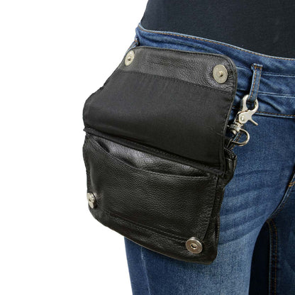 Women's Black Leather Studded Hip Belt Bag