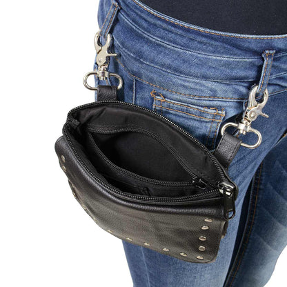 Women's Black Leather Studded Hip Belt Bag