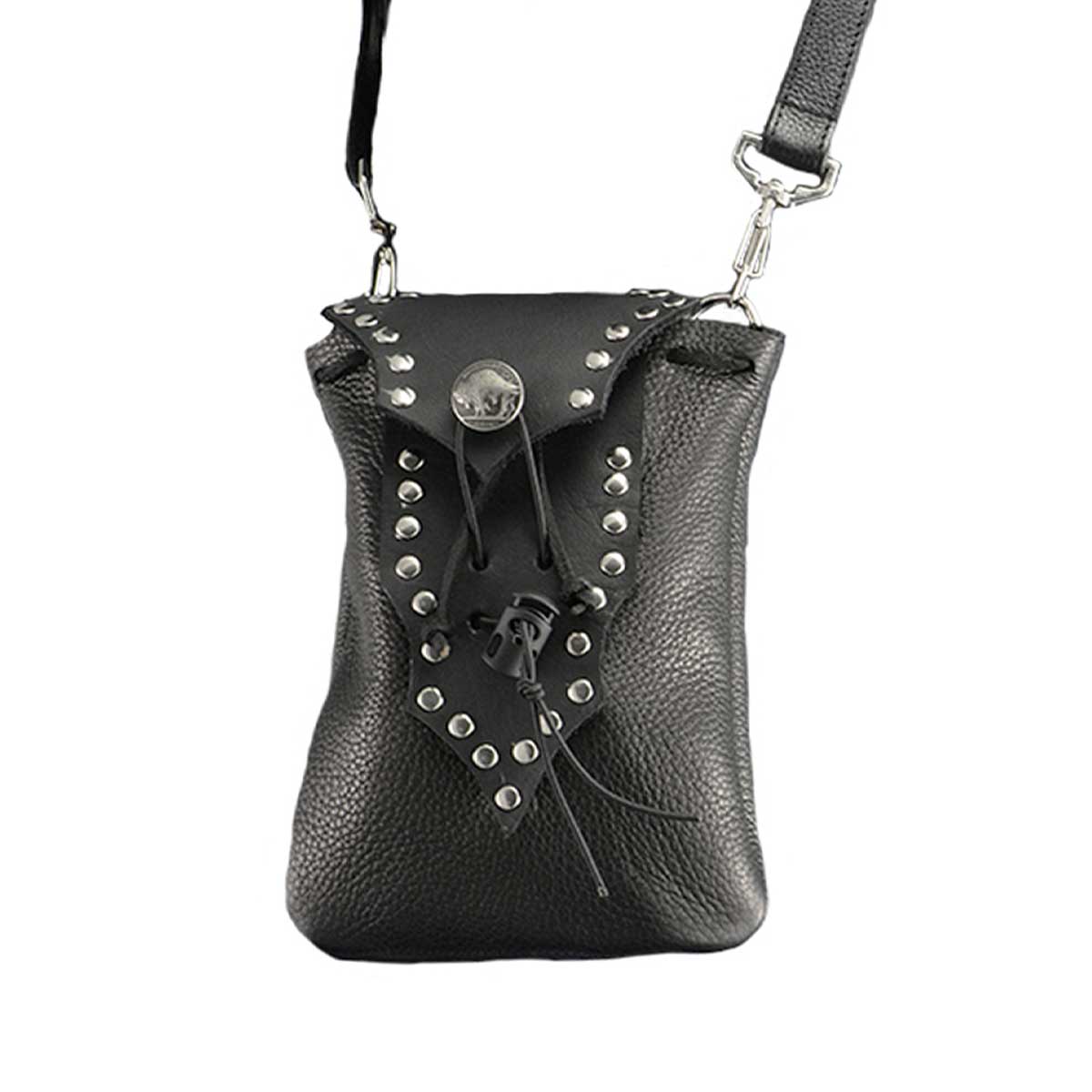 Women's Black Leather Drop Set Belt Bag