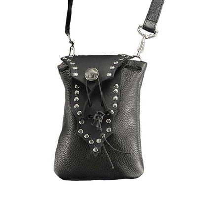 Women's Black Leather Drop Set Belt Bag