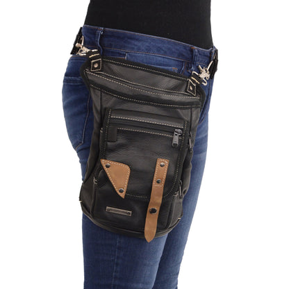 Conceal And Carry Leather Thigh Bag With Waist Belt Black