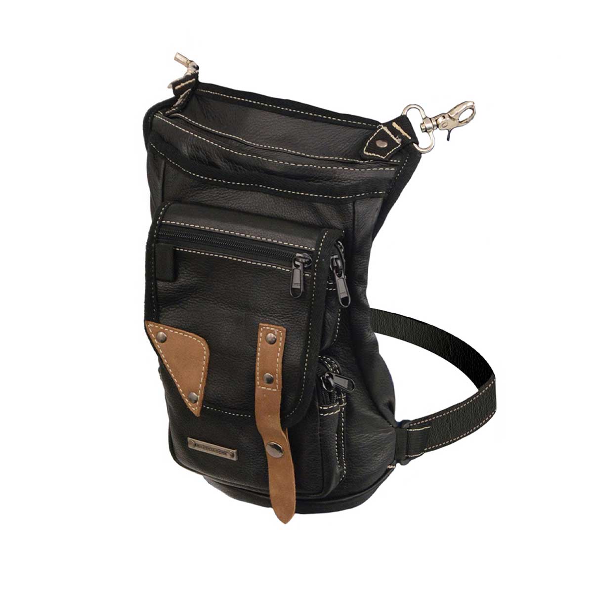 Conceal And Carry Leather Thigh Bag With Waist Belt Black