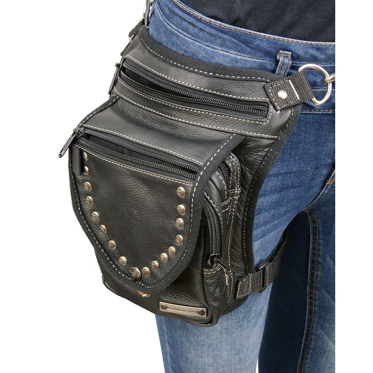 Women's Black Leather Conceal and Carry Thigh Bag with Waist Belt