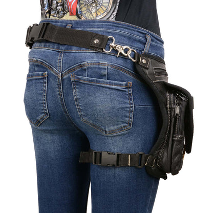 Women's Black Leather Conceal and Carry Thigh Bag with Waist Belt