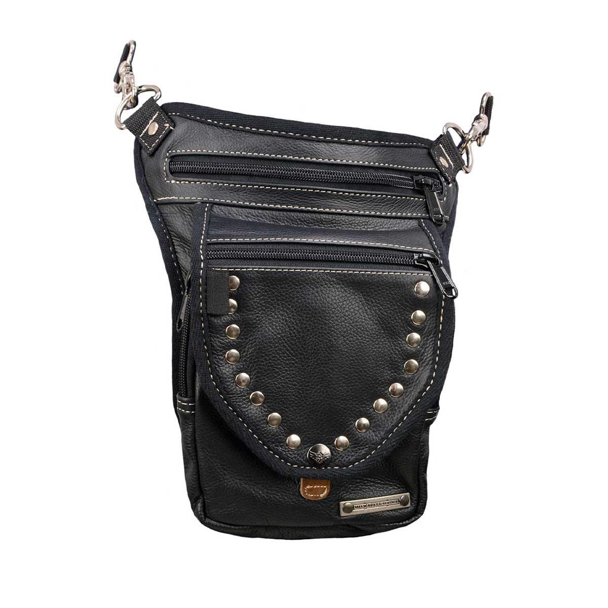 Women's Black Leather Conceal and Carry Thigh Bag with Waist Belt