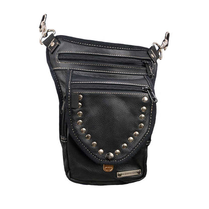 Women's Black Leather Conceal and Carry Thigh Bag with Waist Belt
