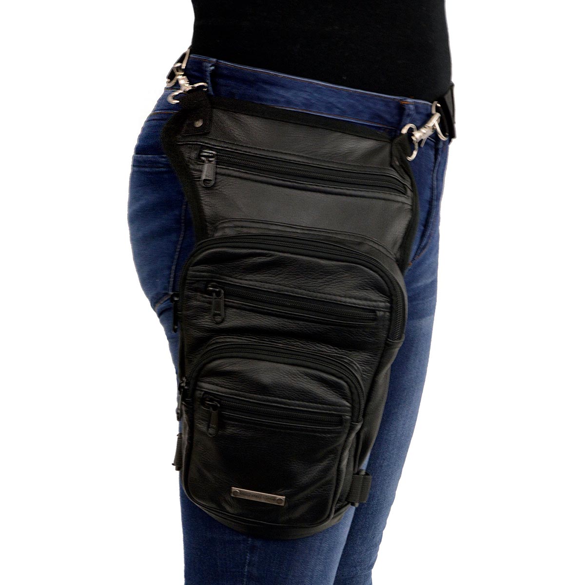Women's Black Leather Conceal and Carry Thigh Bag with Waist Belt