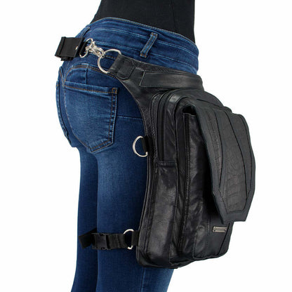 Women's Black Leather Conceal Carry Thigh Bag With Waist Belt