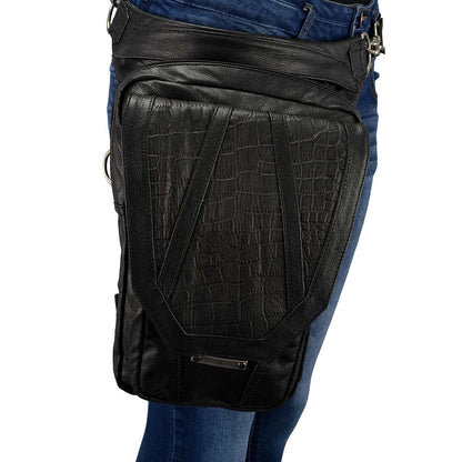 Women's Black Leather Conceal Carry Thigh Bag With Waist Belt