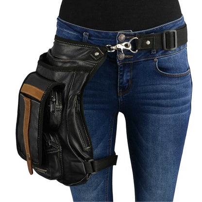 Black And Tan Leather Conceal And Carry Thigh Bag With Waist Belt