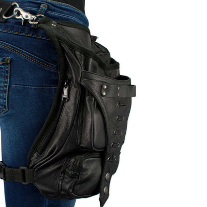 Women's Black Leather Conceal and Carry Thigh Bag with Waist Belt