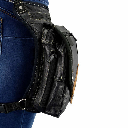 Women's Black Leather Conceal and Carry Thigh Bag with Waist Belt