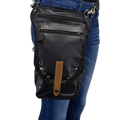 Women's Black Leather Conceal and Carry Thigh Bag with Waist Belt