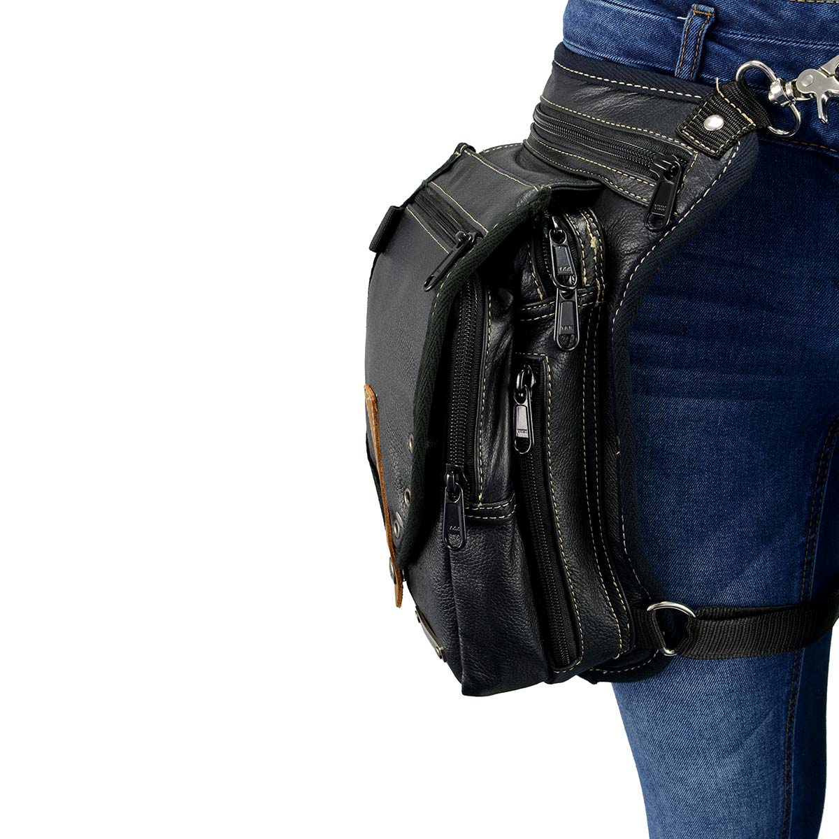 Women's Black Leather Conceal and Carry Thigh Bag with Waist Belt