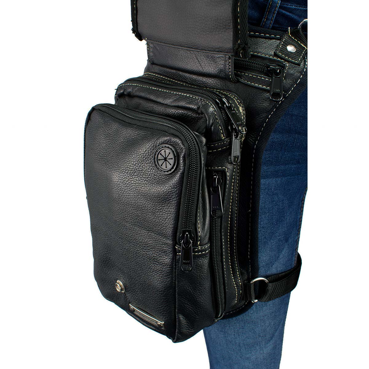 Women's Black Leather Conceal and Carry Thigh Bag with Waist Belt