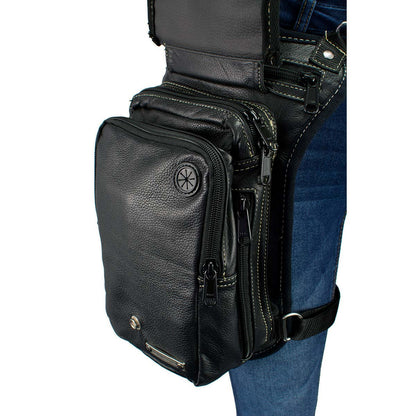 Women's Black Leather Conceal and Carry Thigh Bag with Waist Belt