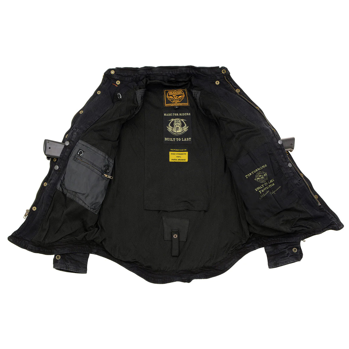 Men's Black Flannel Biker Shirt with CE Approved Armor - Reinforced w/ Aramid Fibers