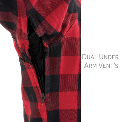 Men's Plaid Flannel Biker Shirt with CE Approved Armor - Reinforced w/ Aramid Fiber